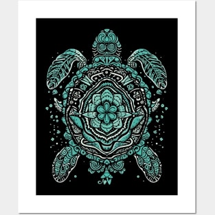 teaTeal Sea Turtle Mandala Art - Tranquil Ocean-Inspired Design Posters and Art